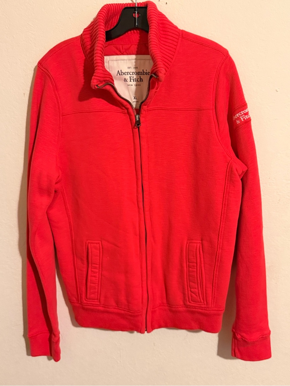 Abercrombie & Fitch Bright Red Full-Zip Fleece Jacket
